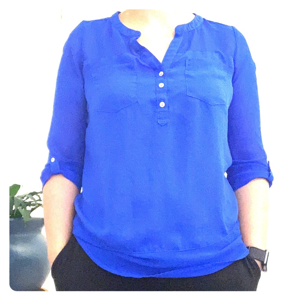Express royal blue shirt 3/4 sleeve